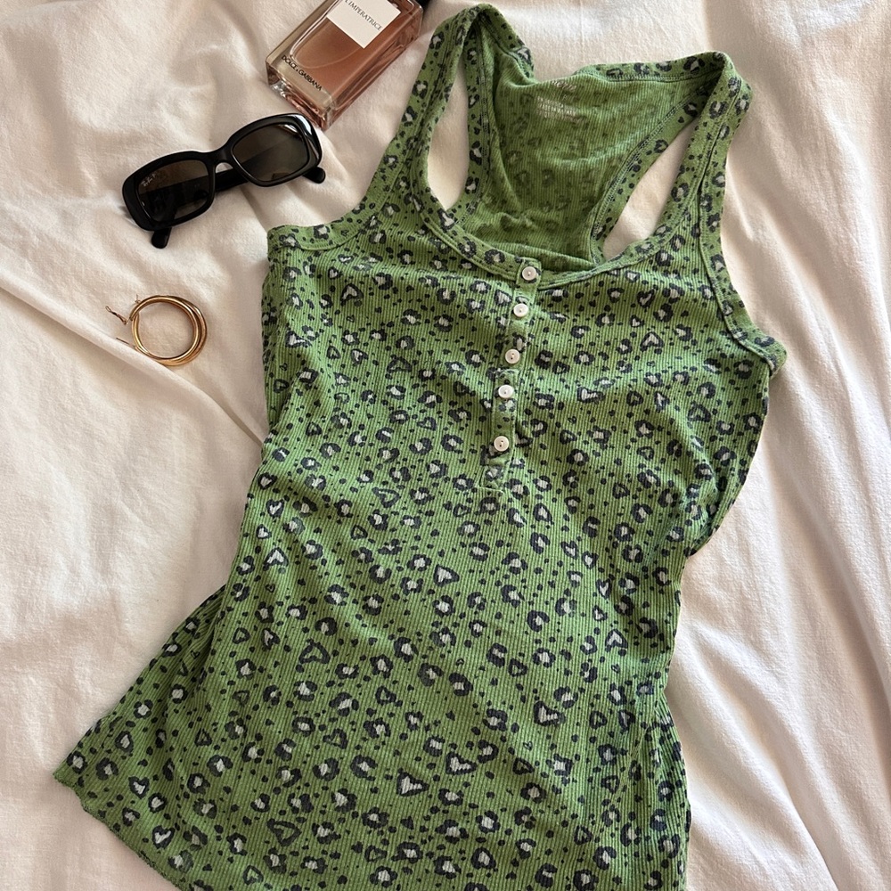 Green Leopard Print Tank Top